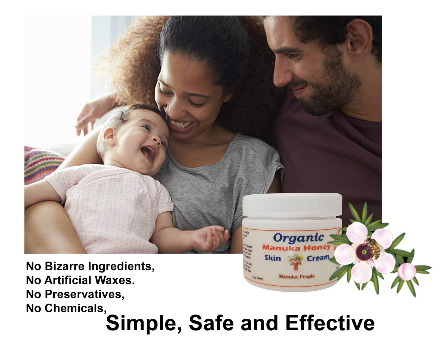 Organic Manuka Honey Skin Moisturizer Cream for Sensitive Dry Skin, Honey Relief for All Ages, Natural Moisturizer Cream for Face and Body, Made in Canada (4 OZ)
