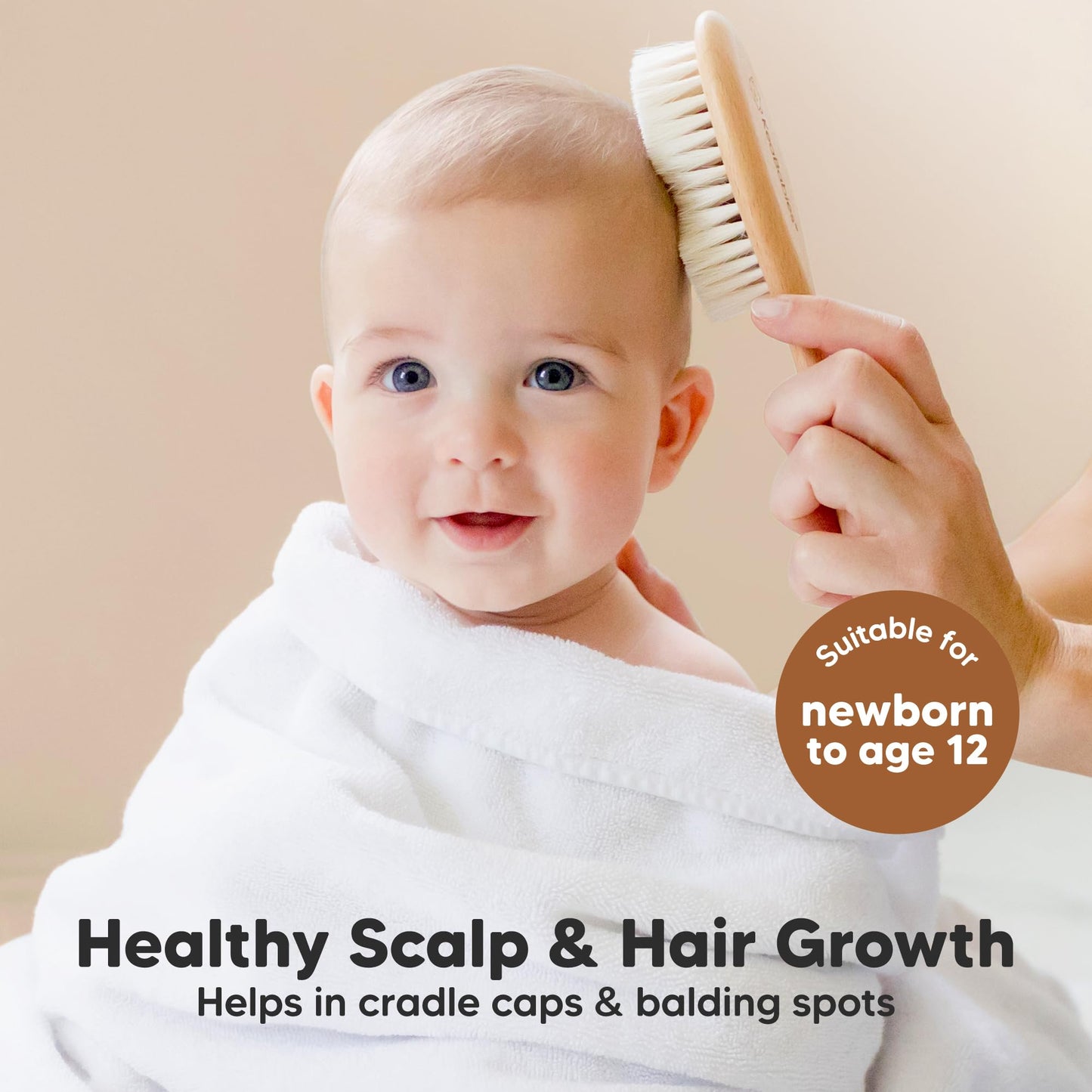 Wooden Baby Hair Brush for Toddler, Infant Cradle Cap (Walnut, Regular)