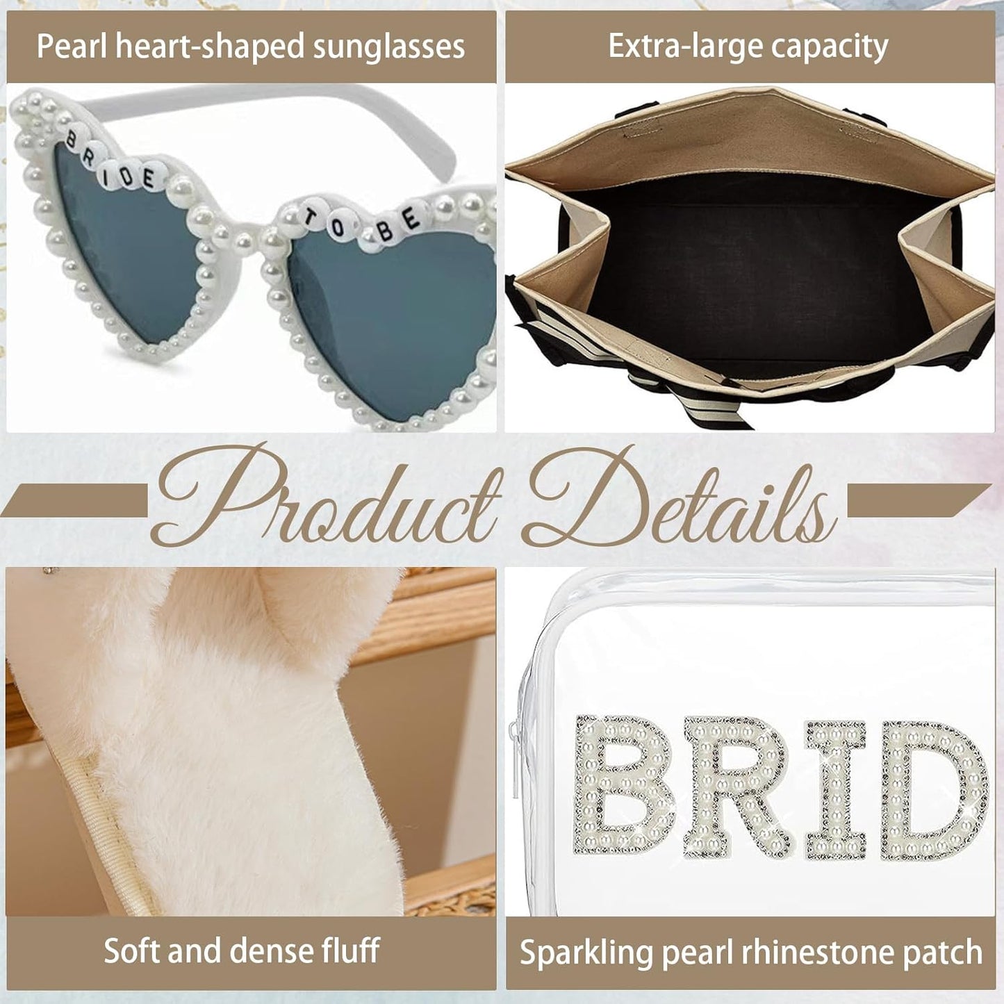 Bridal Shower Gifts Set - 5-Piece Bride Bag, Cosmetic Bag, Sunglasses & Slippers | Perfect for Weddings & Bachelorette Parties