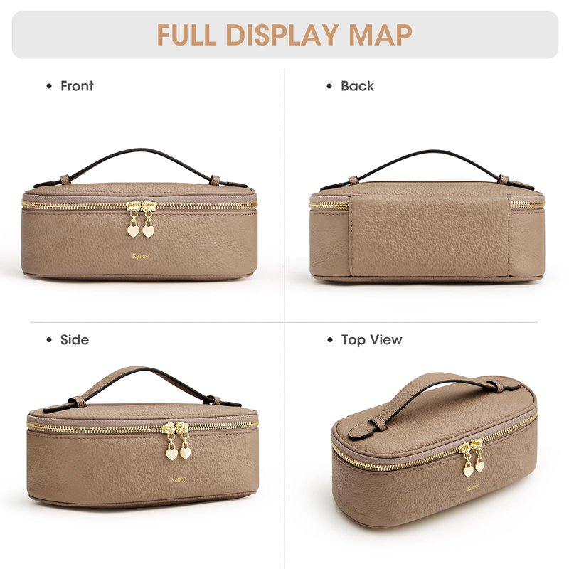 Kattee Makeup Bag for Women, Leather Cosmetic Bag, Working Makeup Bags for Ladies with Handles, Portable Travel Toiletry Bag, Brown