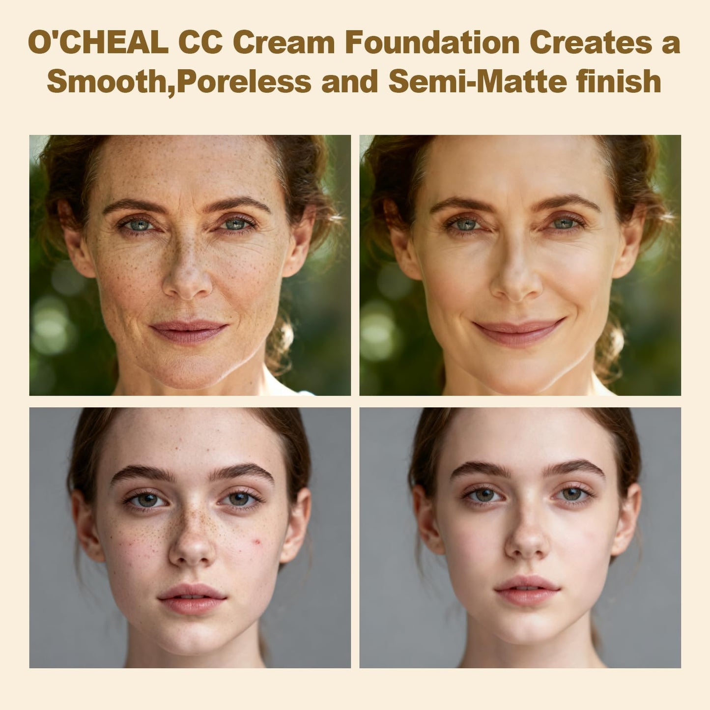 O'CHEAL Full Coverage CC Cream Foundation for Women with SPF 50+ (Nature)