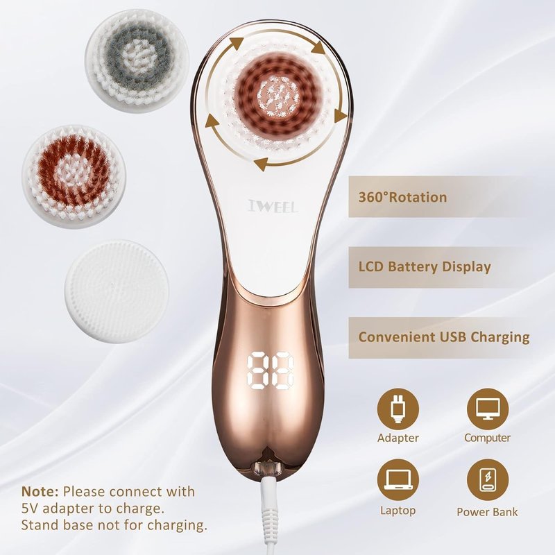 Electric Face Brush Scrubber - Rechargeable IPX-7 Waterproof Exfoliator | 4 Brush Heads for Deep Cleansing & Massaging