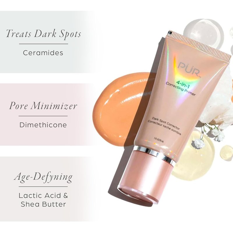 PÜR MINERALS 4-in-1 Correcting Primer - Dark Spot & Freckle Concealer | Hydrating Face Makeup - 1 Fl Oz