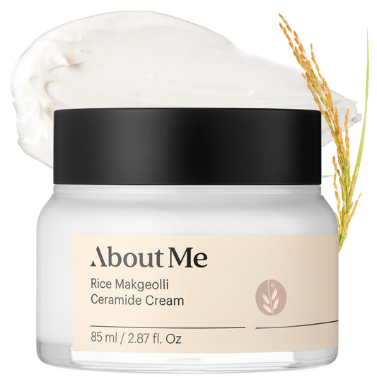 About Me Korean 6 Ceramide Rice Face Cream - Makgeolli Ferment 15,840ppm + Galactomyces, Niacinamide + Adenosine + Beta-Glucan, Bouncy Mochi Texture for Dry Skin, Vegan Jumbo 2.87 fl oz
