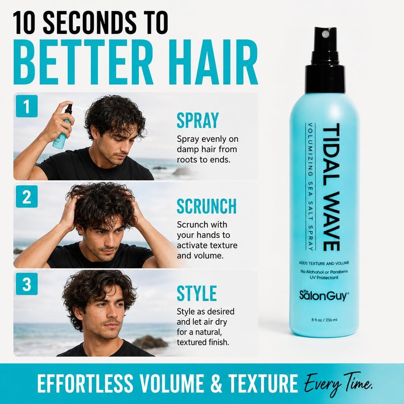 THESALONGUY Tidal Wave Sea Salt Spray for Hair – Volumizing & Texturizing Beach Wave Spray for Men & Women | Matte Finish, Light Hold, Alcohol-Free | All Hair Types | 8 oz