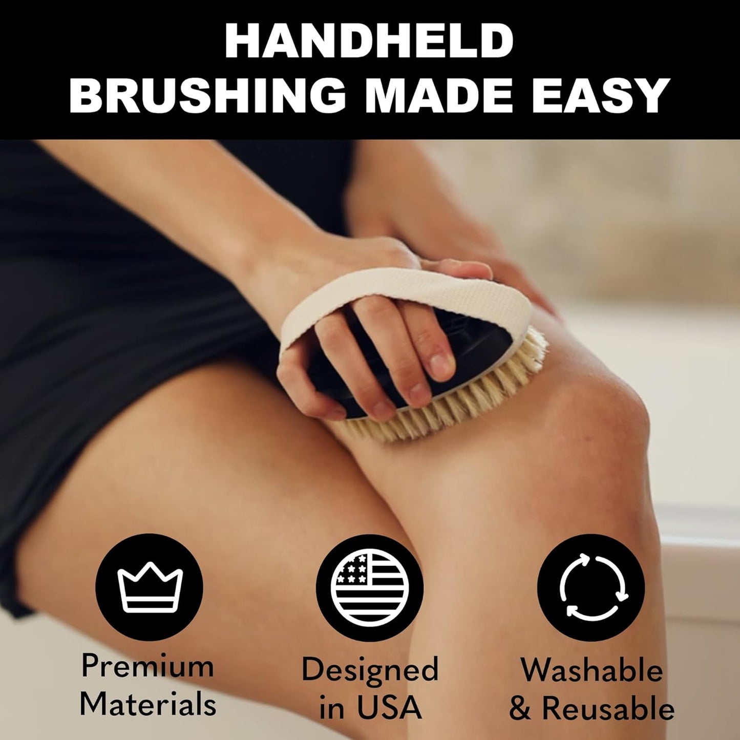Bearback Dry Brushing Body Brush - Natural Bristles for Exfoliating | Long Handle & Removable Head