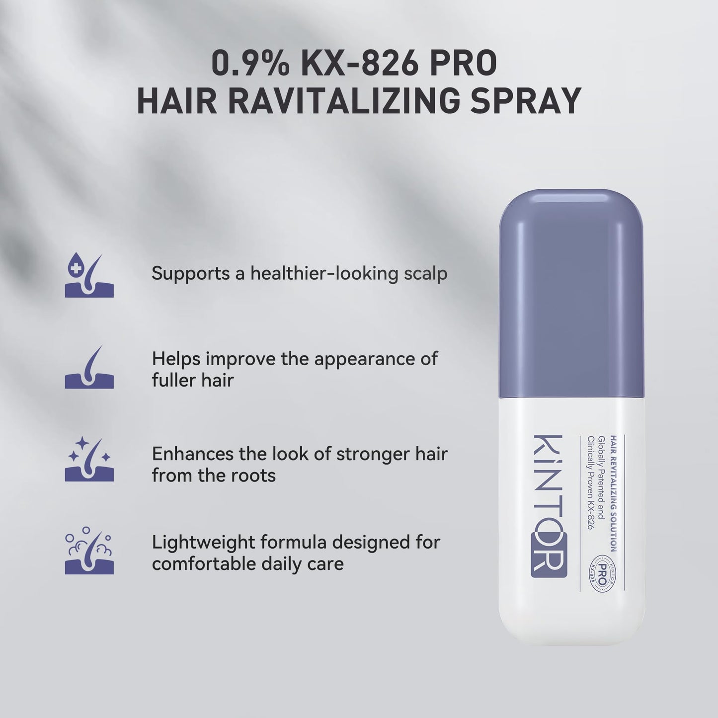 0.9% KX-826 KINTOR Hair Growth Spray for Men, DHT Blocker Hair Regrowth Products to Nourish Hair Follicles, Oil Control and Thick Hair Roots, Pro Version, 60ml