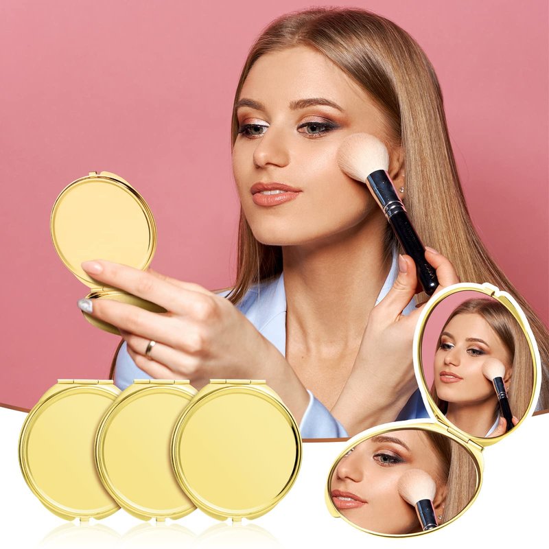 Yalikop 8 Pcs Gold Compact Mirror Bulk, Metal Round Shell, 1x 2x Magnification Double Sided, Portable, Folding, Mini Travel Pocket Mirror for Women Girls Party Favor Bridesmaid Christmas Gifts