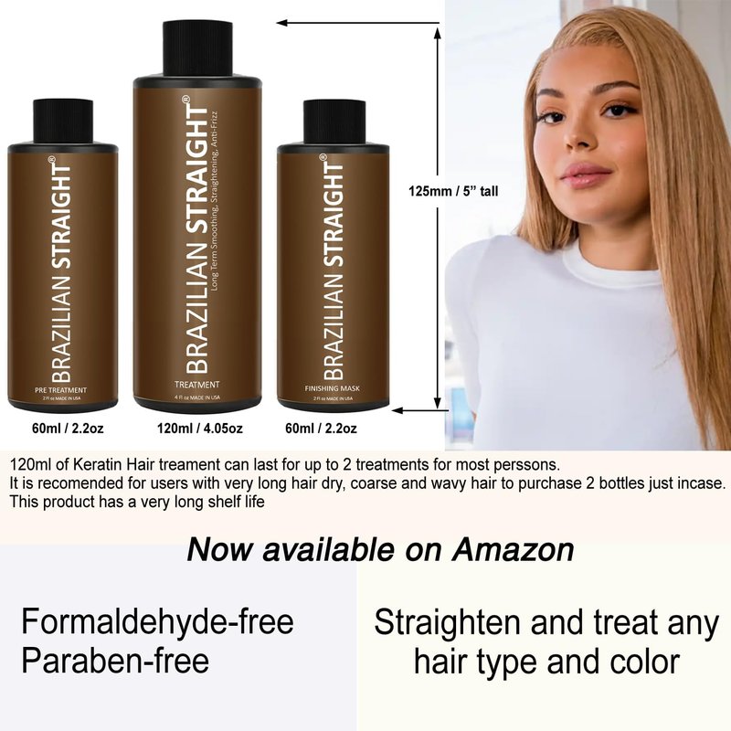 Brazilian Straight Keratin Hair Straightener Cream - Smoothing Treatment for All Hair Types | 3PC Set