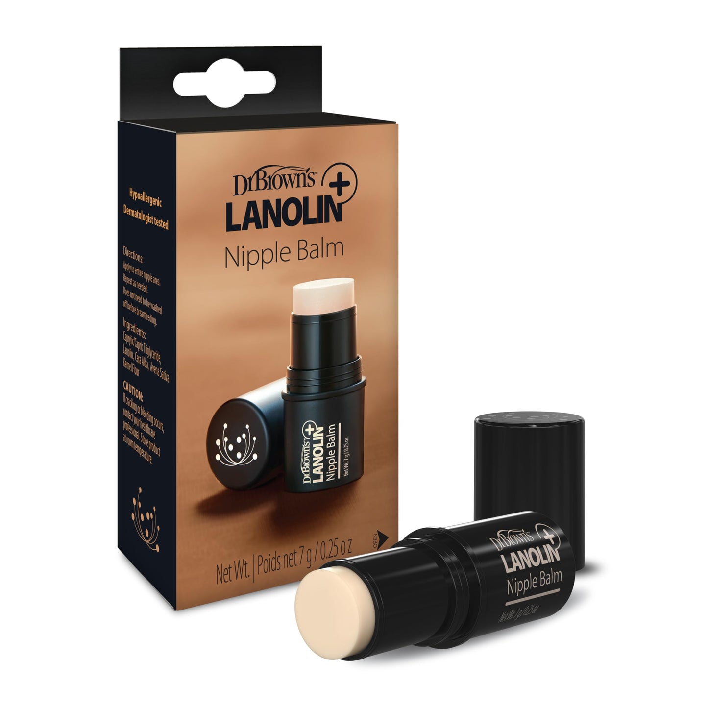 Dr. Brown's Lanolin+ Nipple Balm, Postpartum and Breastfeeding Essential, Soothe and Protect Dry, Chapped Nipples, 7 g/.25 oz