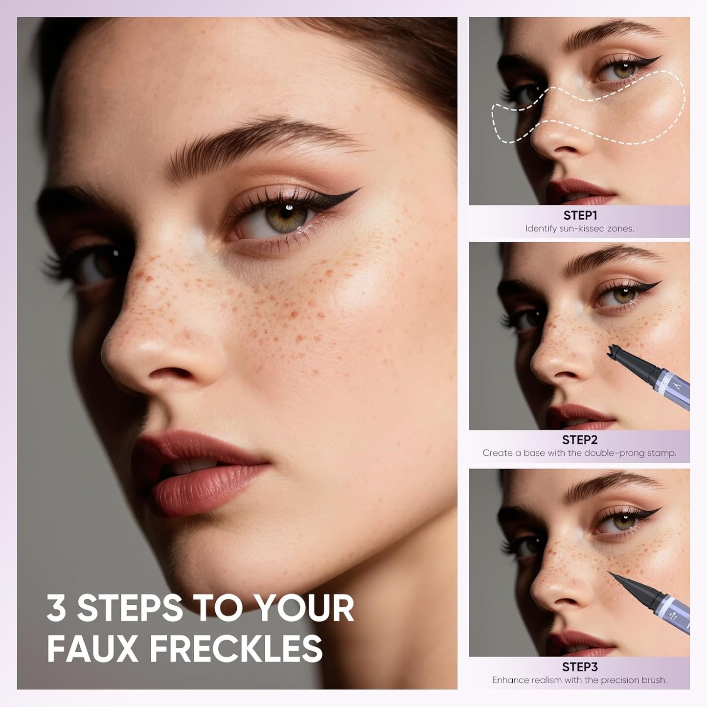 Dual Ended Freckle Pen - 2 in 1 Microblading & Eyebrow Makeup | Waterproof Natural Fake Freckles (02 Brown)