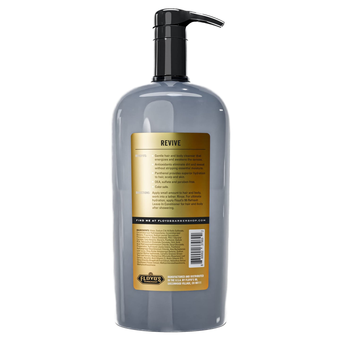 Floyd's 99 Revive 3 in 1 Men's Body Wash - Men's Shampoo, Body Wash, & Face Wash All-in One - Triple Action Formula - Moisturizing - 14 oz.