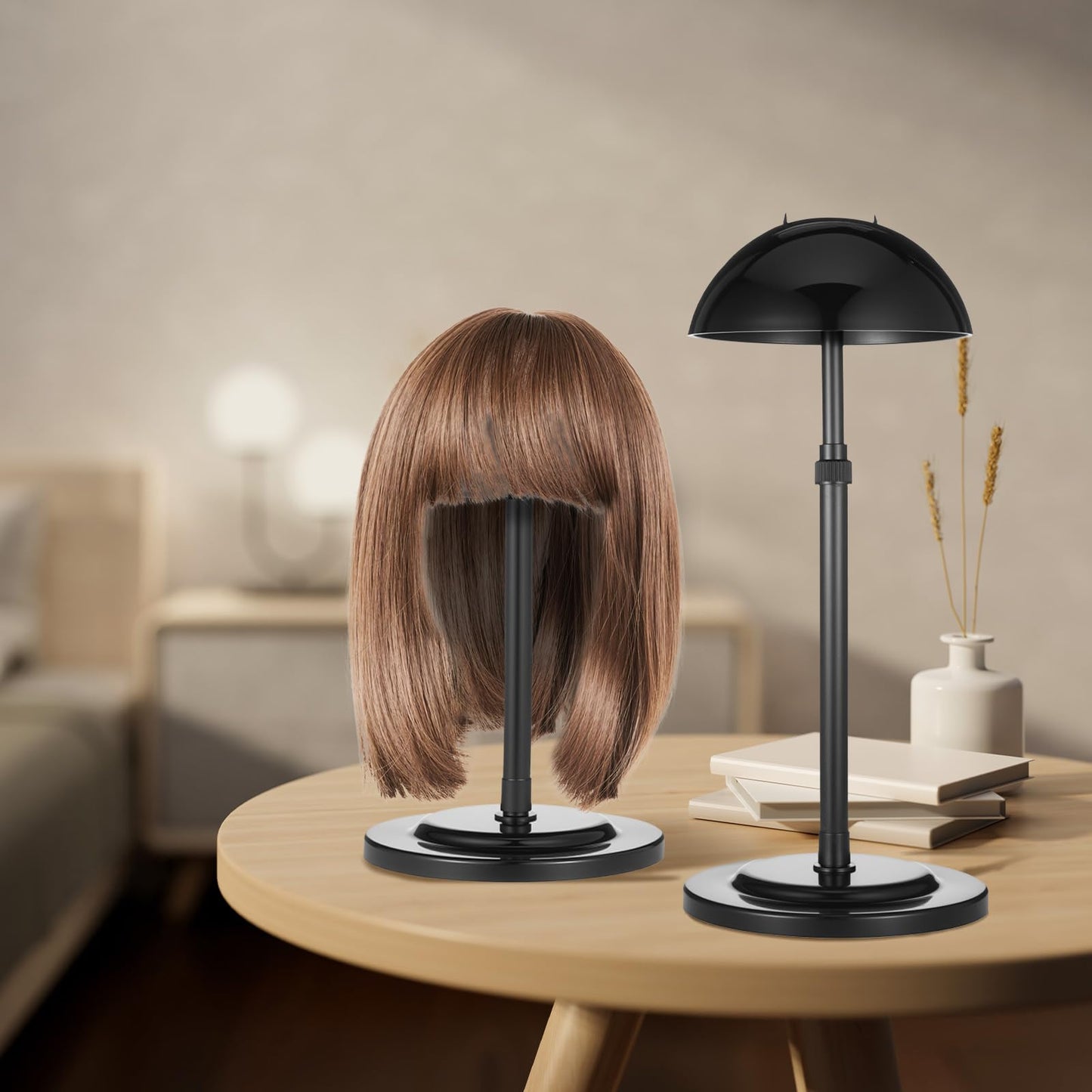 MAQUITA 6PC Wig Stand Base Adjustable Height (9.8"-18.9") Wig Head Stands Portable Non-Slip Sturdy Wig Holder Stands Travel Wig Stand for All Wigs - Black