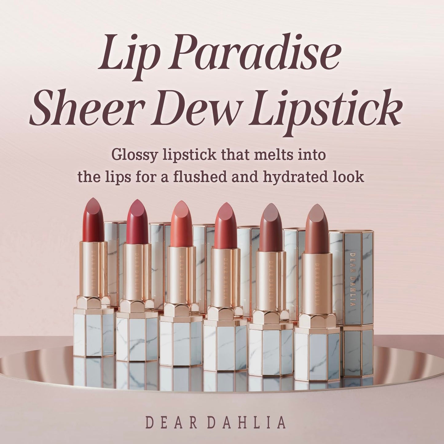 DEARDAHLIA Lip Paradise Sheer Dew Lipstick (Dakota) - Silky & Dewy Glow Lipstick with a Smooth and Hydrating Texture, and Buildable High-Pigment Color. Vegan Korean Lip Makeup
