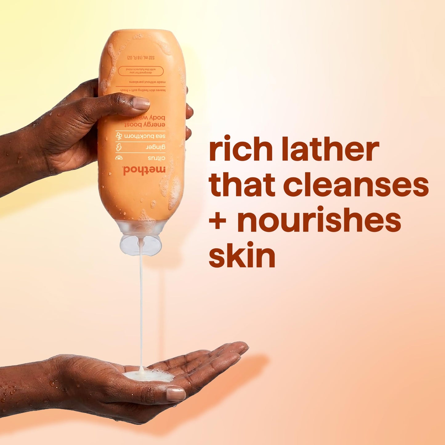 method Body Wash, Energy Boost - Leaves Skin Feeling Soft & Moisturized, Made Without Parabens, Notes of Citrus, Ginger & Sea Buckthorn, 18 fl oz