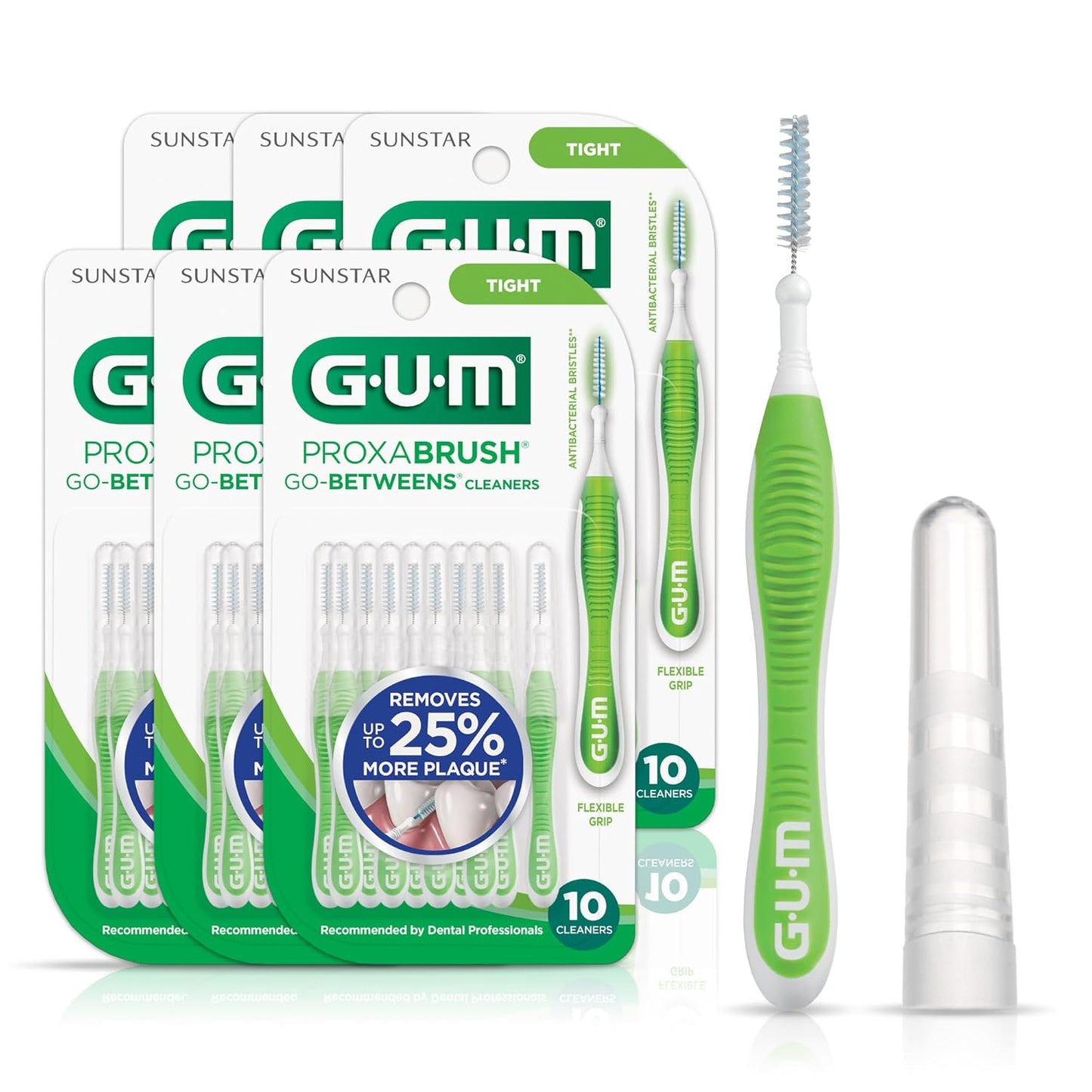 GUM Proxabrush Interdental Brushes - Soft Bristle Dental Picks for Plaque Removal | 10 Count (Pack of 6)