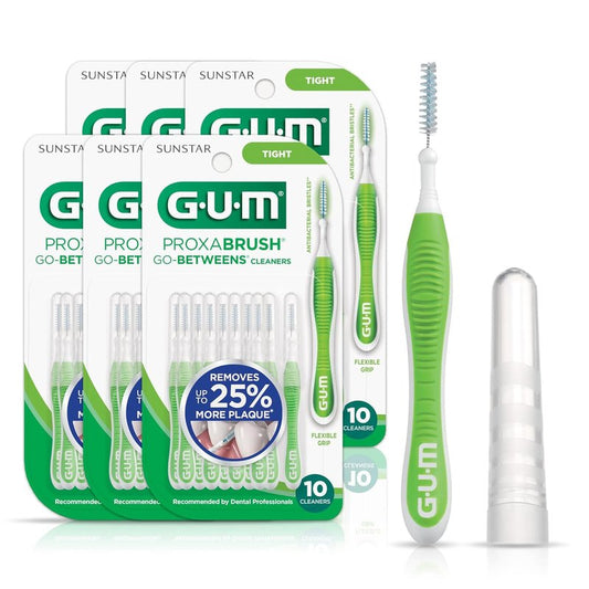 GUM Proxabrush Interdental Brushes - Soft Bristle Dental Picks for Plaque Removal | 10 Count (Pack of 6)