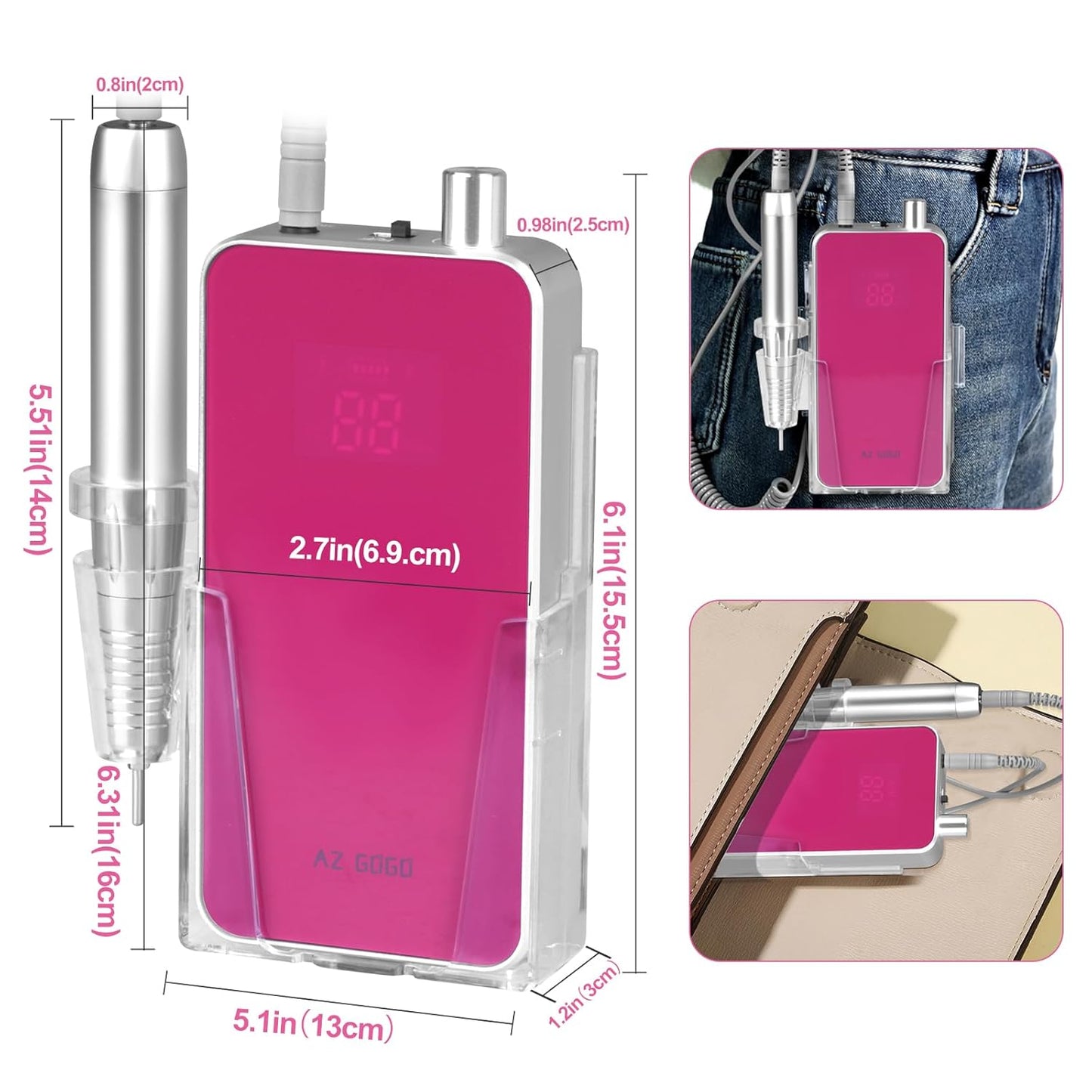 Professional Portable Nail Drill - 2-in-1 Rechargeable Electric E-File for Acrylic Gel Nails | 35000RPM, Quieter Coreless Motor