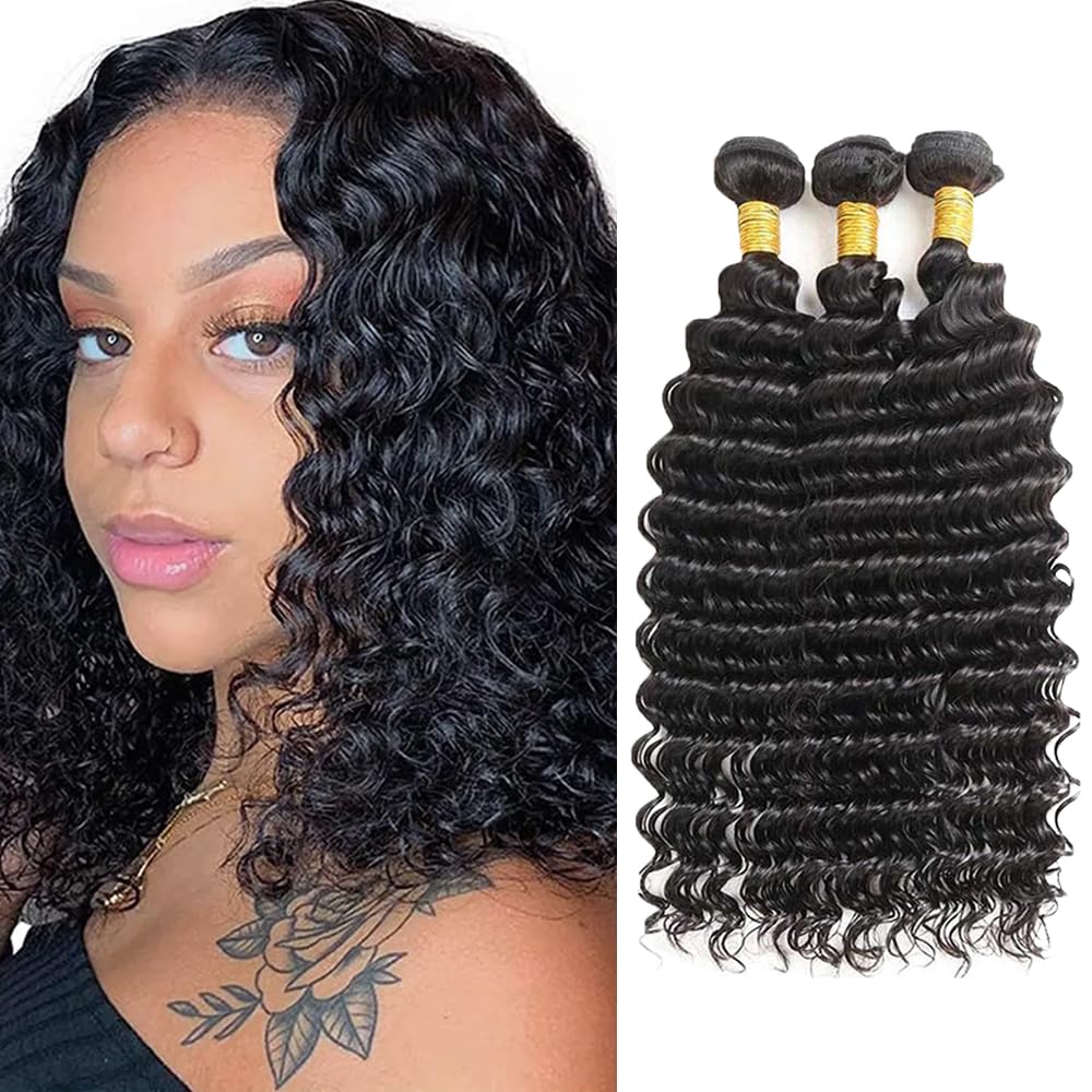 Deep Wave Human Hair Bundles - Wet & Wavy Extensions | 12-14-16 Inch, 300g