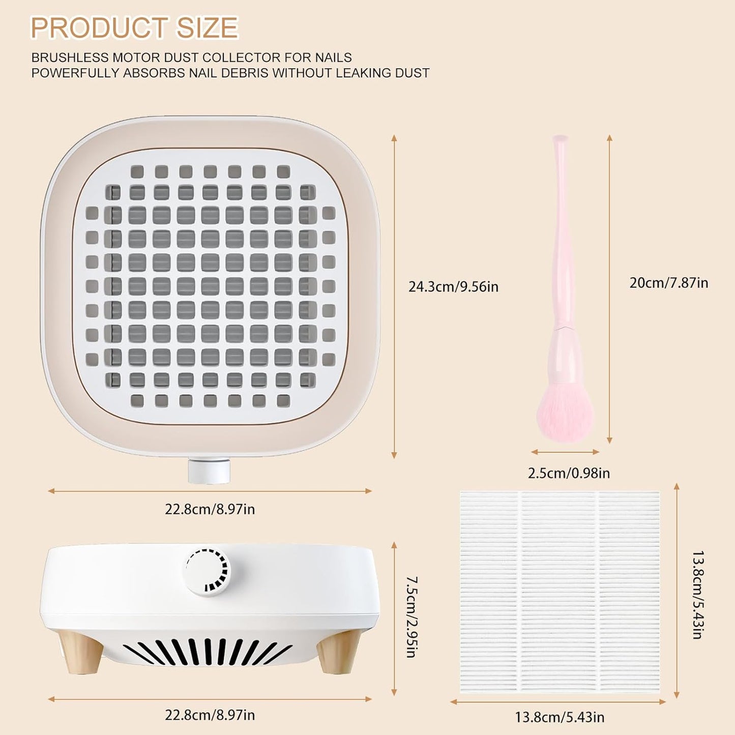 Nail Dust Collector with Reusable Filters - Powerful Vacuum Fan for Acrylic Nails, Salon & Home Use - Milk White