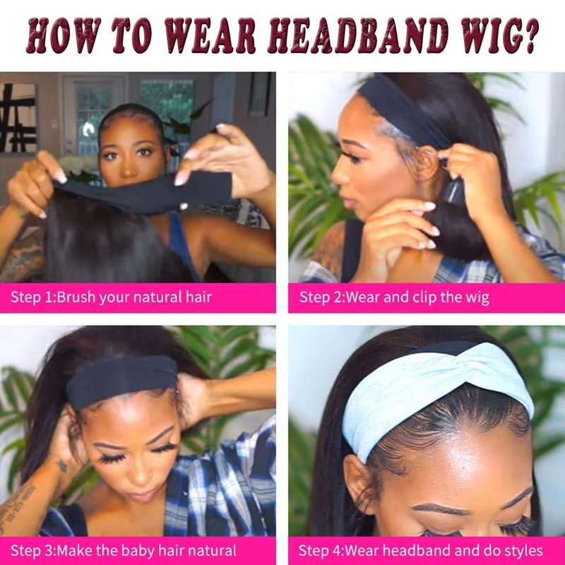Bellarayine Deep Wave Human Hair Headband Wig 12 inch Non Lace Front Wig Machine Made Wigs Glueless Curly Hair Headband Half Wigs for Black Women Natural Color