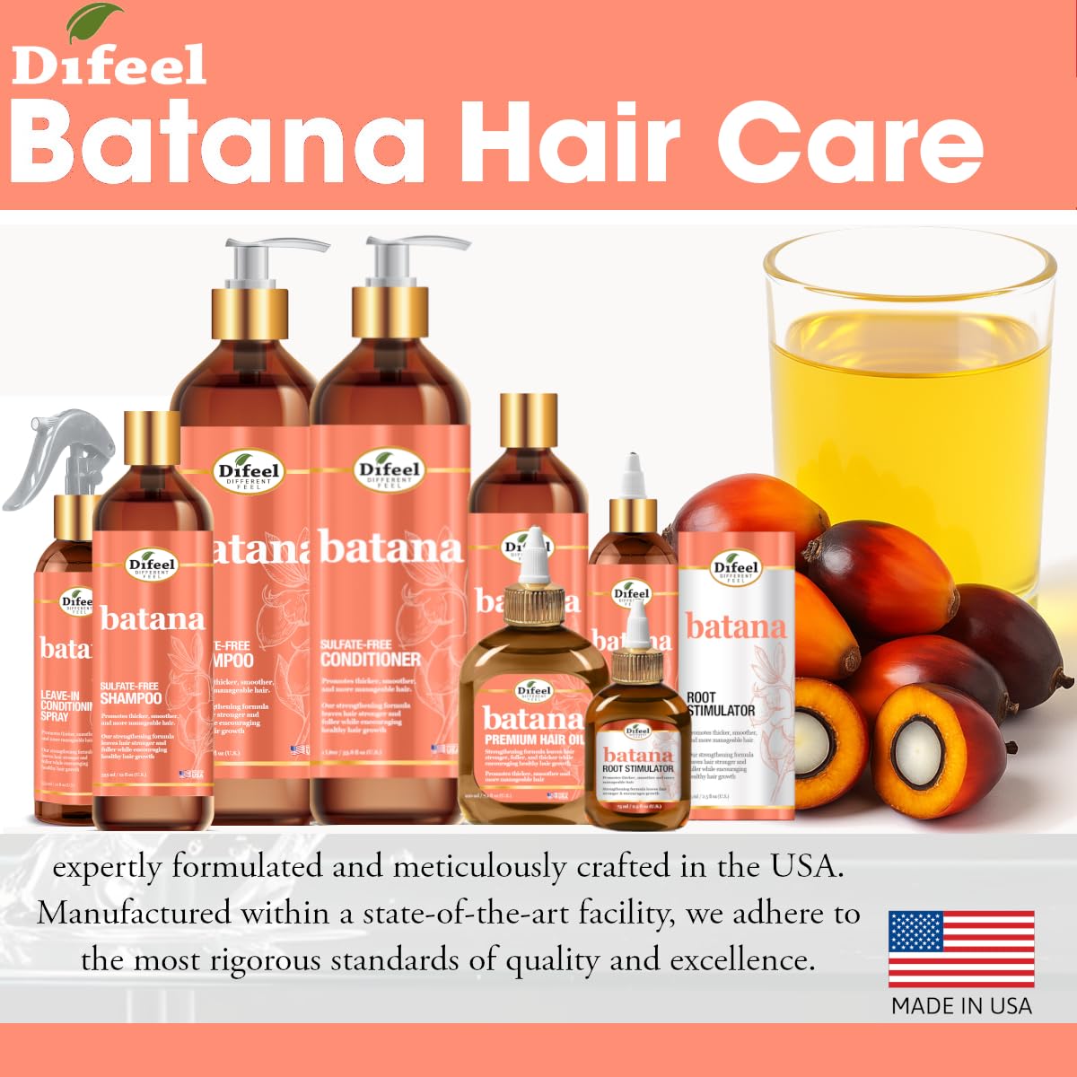 Difeel Batana Shampoo - Strengthening Sulfate-Free Formula for Thicker, Smoother Hair | 12 Ounces