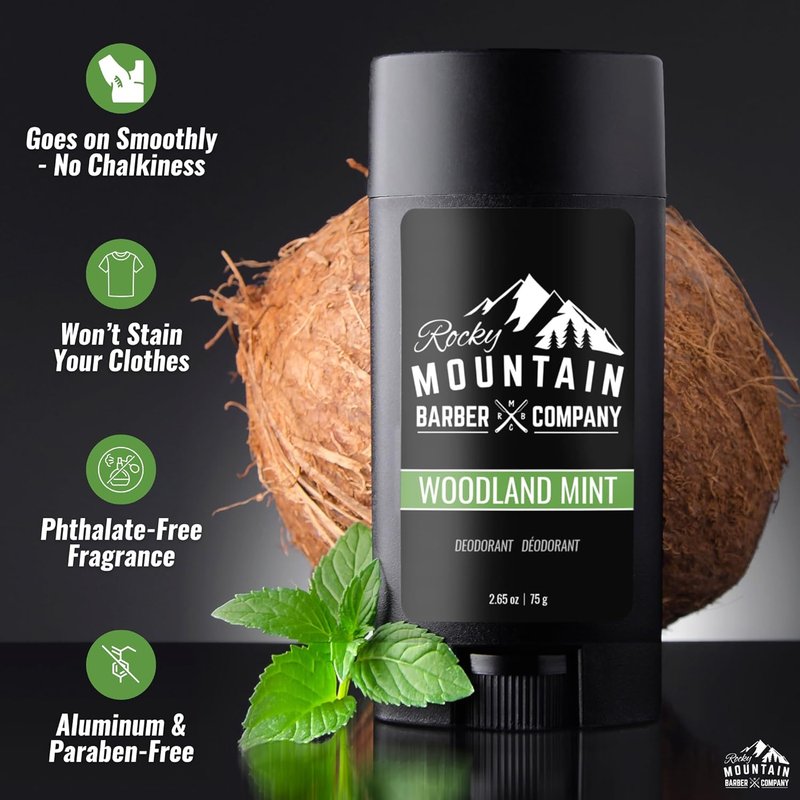 Natural Deodorant for Men - Aluminum-Free, Plant-Based Formula with Peppermint Oil | Woodland Mint Scent, 2.65 oz Each