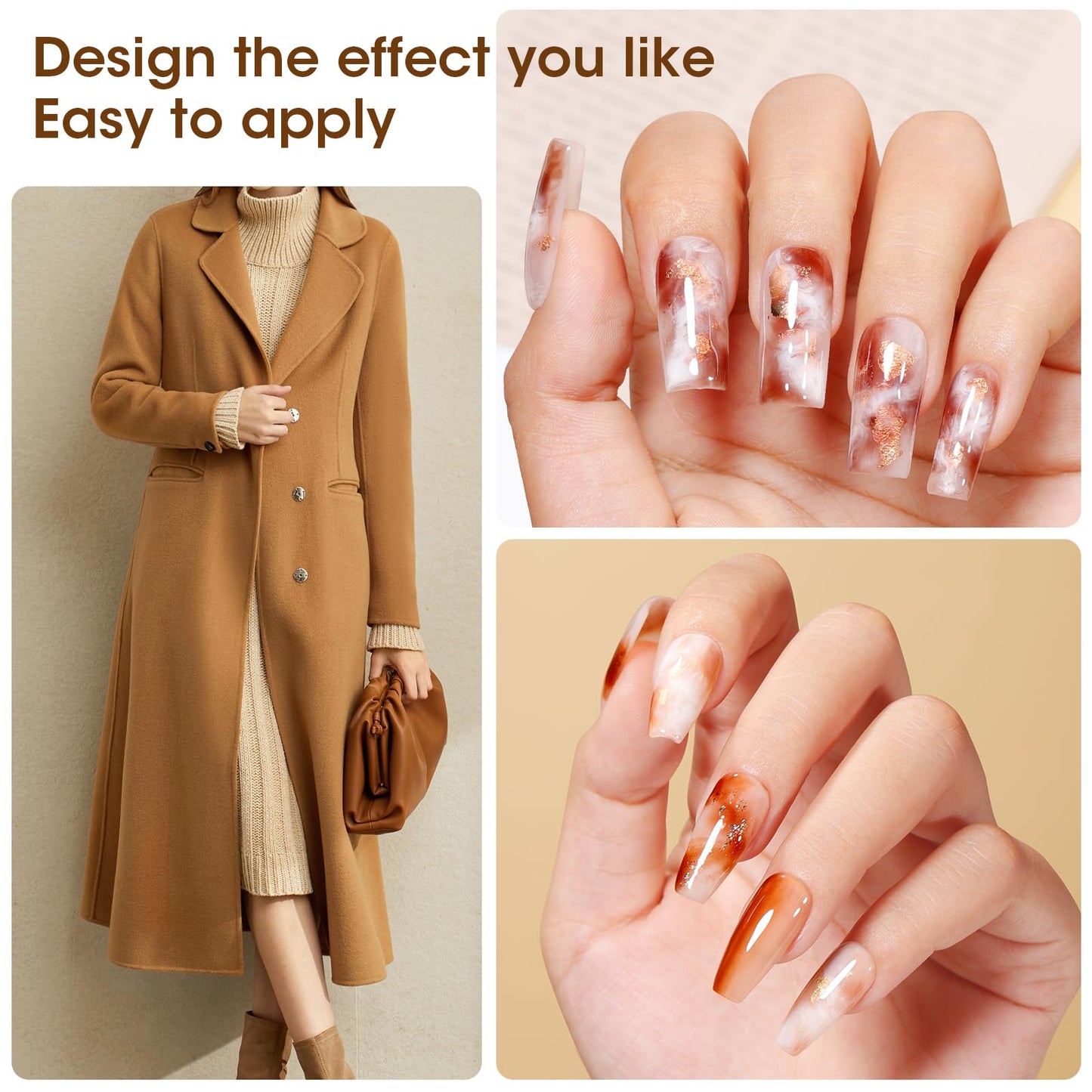 Gellen Brown Jelly Tortoise Shell Gel Nail Polish and Blooming Gel and Base Top Coat