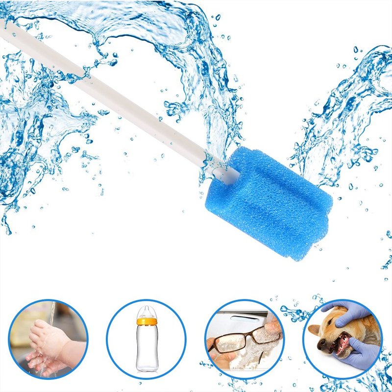 Disposable Oral Swabs ,Mouth Cleaning Sponge,Individually Wrapped oral care for elderly and pets(250pcs, blue, plum flower shape)