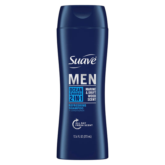 Suave Men 2 in 1 Shampoo and Conditioner Ocean Charge 12.6 oz, Pack of 6
