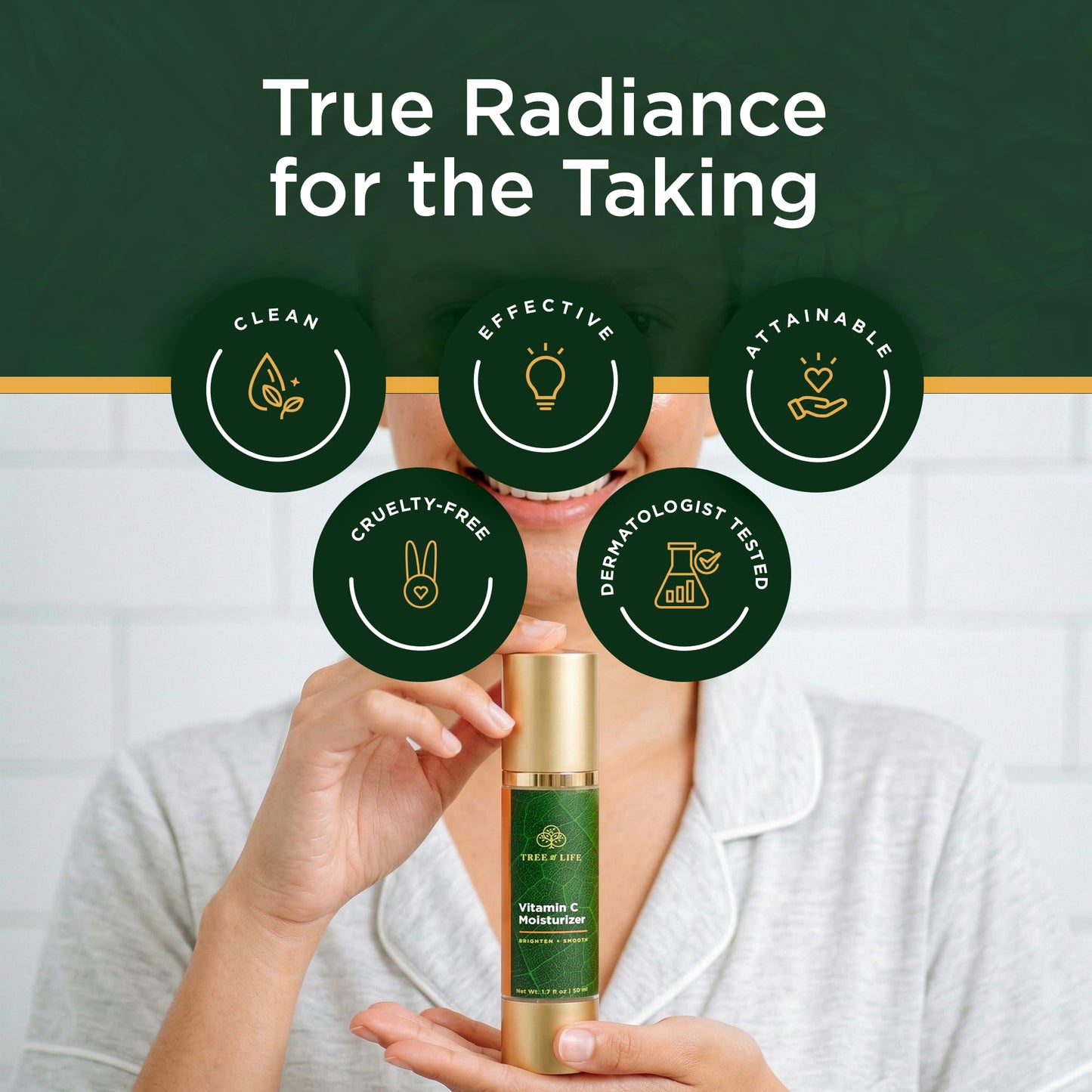 Tree of Life Beauty Moisturizer, Hydrating, Anti-Aging, Reduces Dark Spots & Fine Lines, Brightens, Firmer and Smoother Skin Non Greasy - Vitamin C 1.7 Fl Oz