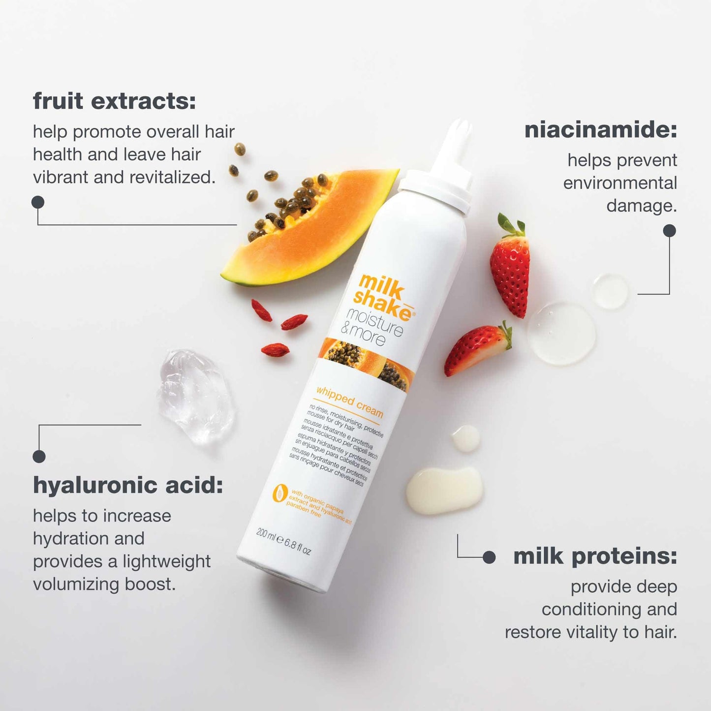 milk_shake Moisture & More Whipped Cream - Conditioning No Rinse Hair Moisturizer Foam | Shinier Hair with Healthy Glow | Boosts Softness | 6.8 fl oz (200 ml)