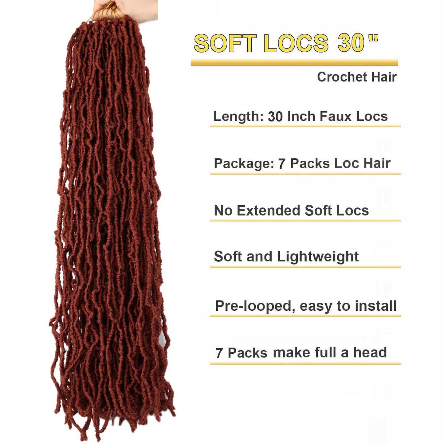 7 Packs Faux Locs Crochet Hair 30 Inch Soft Locs for Distressed Locs Butterfly Locs Crochet Hair for Women (30 Inch(Pack of 7) 350#)