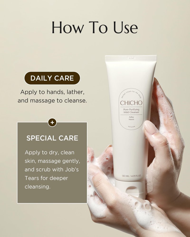 CHICHO Korean Pore Cleanser - Daily Micro-Polish Scrub Foam with Job's Tears 10,000ppm & PHA, 5-Ceramide Barrier, Non-Stripping Gentle Face Wash for Sensitive Skin, 4.05 fl oz