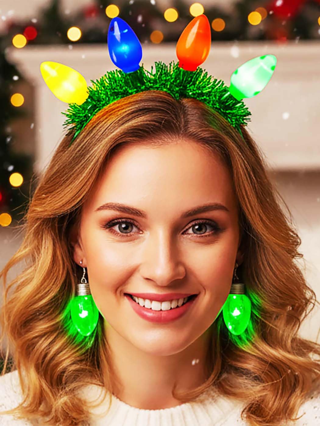 Sixexey Light Up Christmas Headbands LED Green Bulbs Headband for Women
