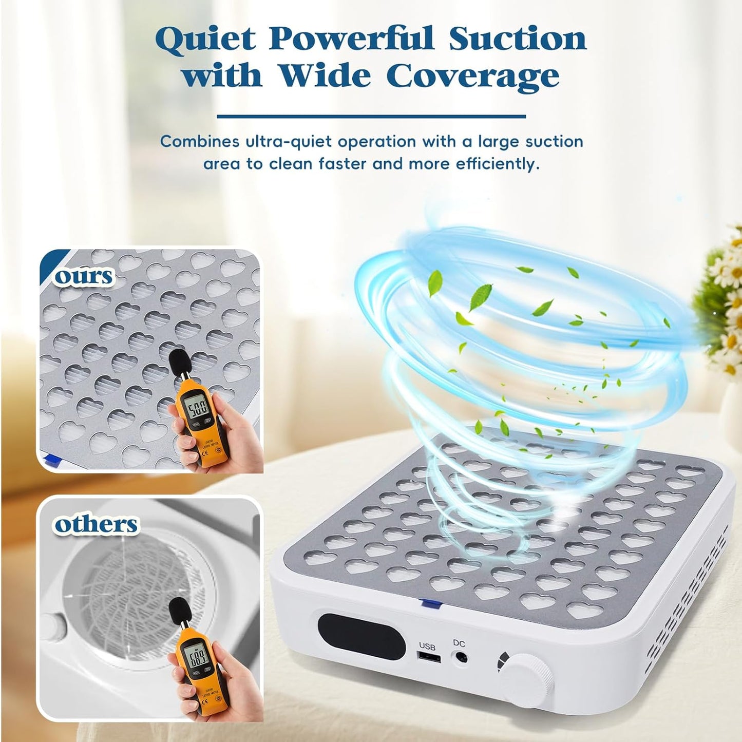 Rechargeable Nail Dust Collector - Professional LED Display with Adjustable Speed | 2 Reusable Filters for Acrylic Nails