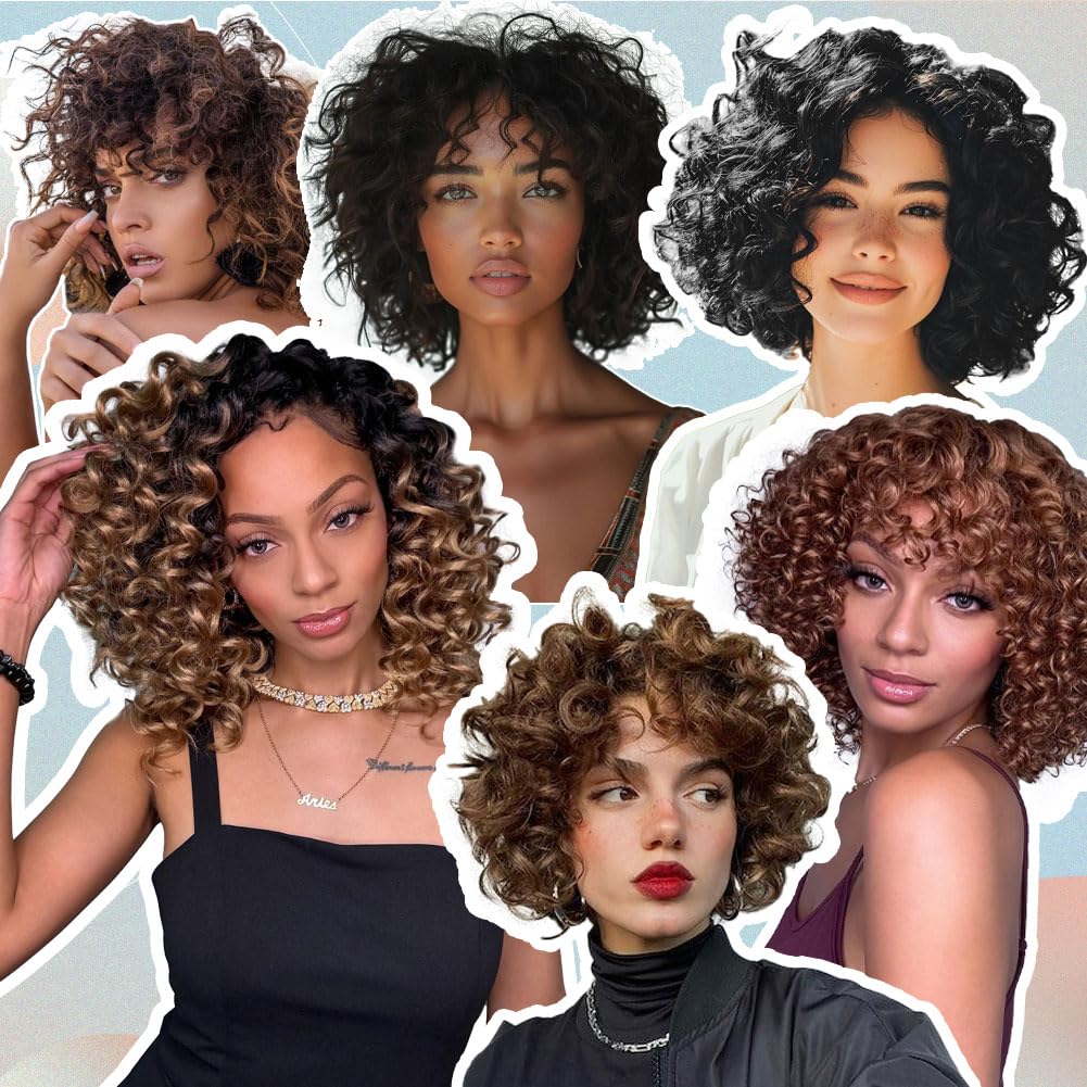 Ocean Wave Crochet Hair for Women 14 Inch, 8 Packs Deep Wave Braiding Hair Pre Looprd Short Curly Beach Curl Crochet Braids Pre Looped (1B#)