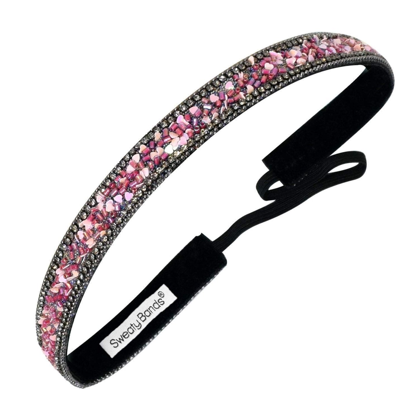 Sweaty Bands Womens Girls Headband - Non-Slip, Velvet-Lined Jeweled Hairband - Bling It Pretty In Pink 5/8-Inch