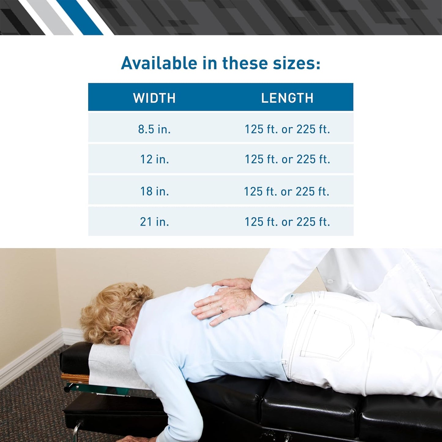 Headrest Sheets for Chiropractic Exam Table - Smooth White, 8.5-Inch x 225-Feet, 25 Count | Disposable Medical Office & Spa Use