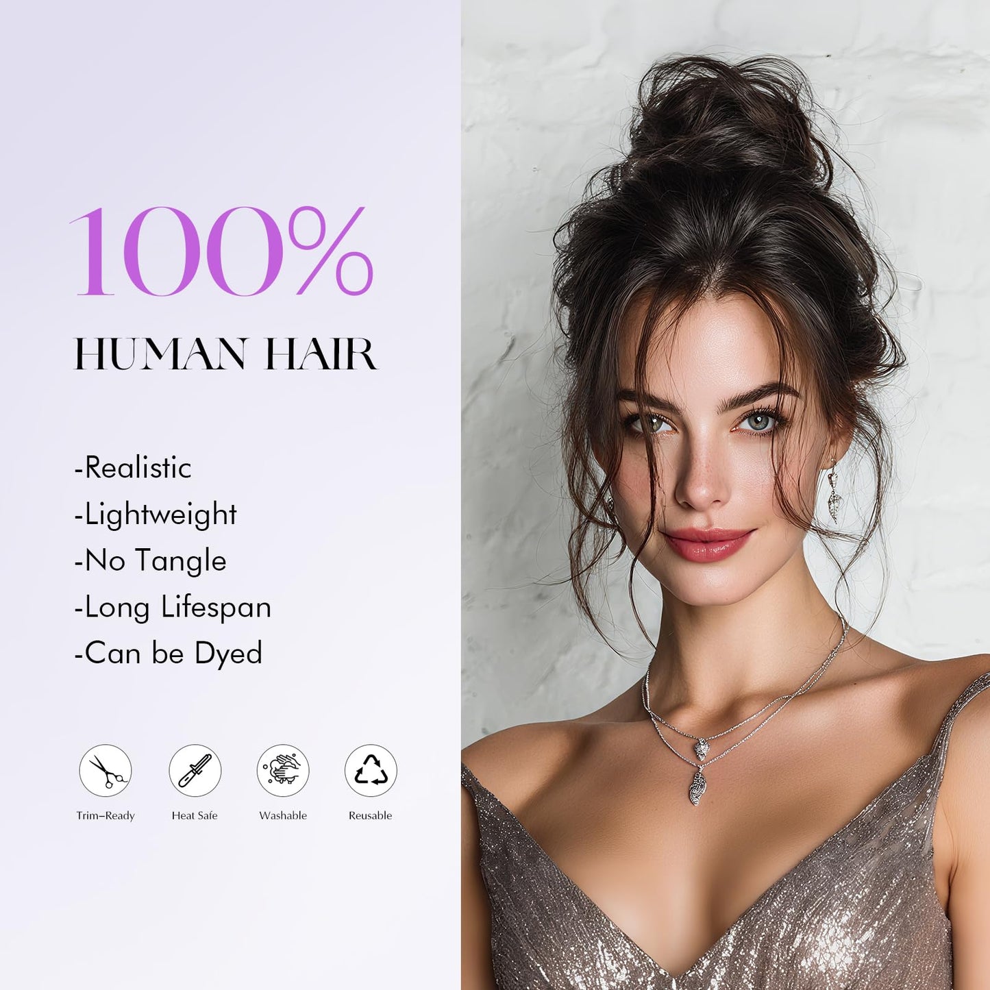 SOFEIYAN Human Hair Bun 100% Real Human Hair 16g Messy Bun Natural Tousled Stretchy Fluffy Donut Updo Elegant Chignon with Elastic Rubber Band Fake Bun Hair Piece for Women - Dark Brown