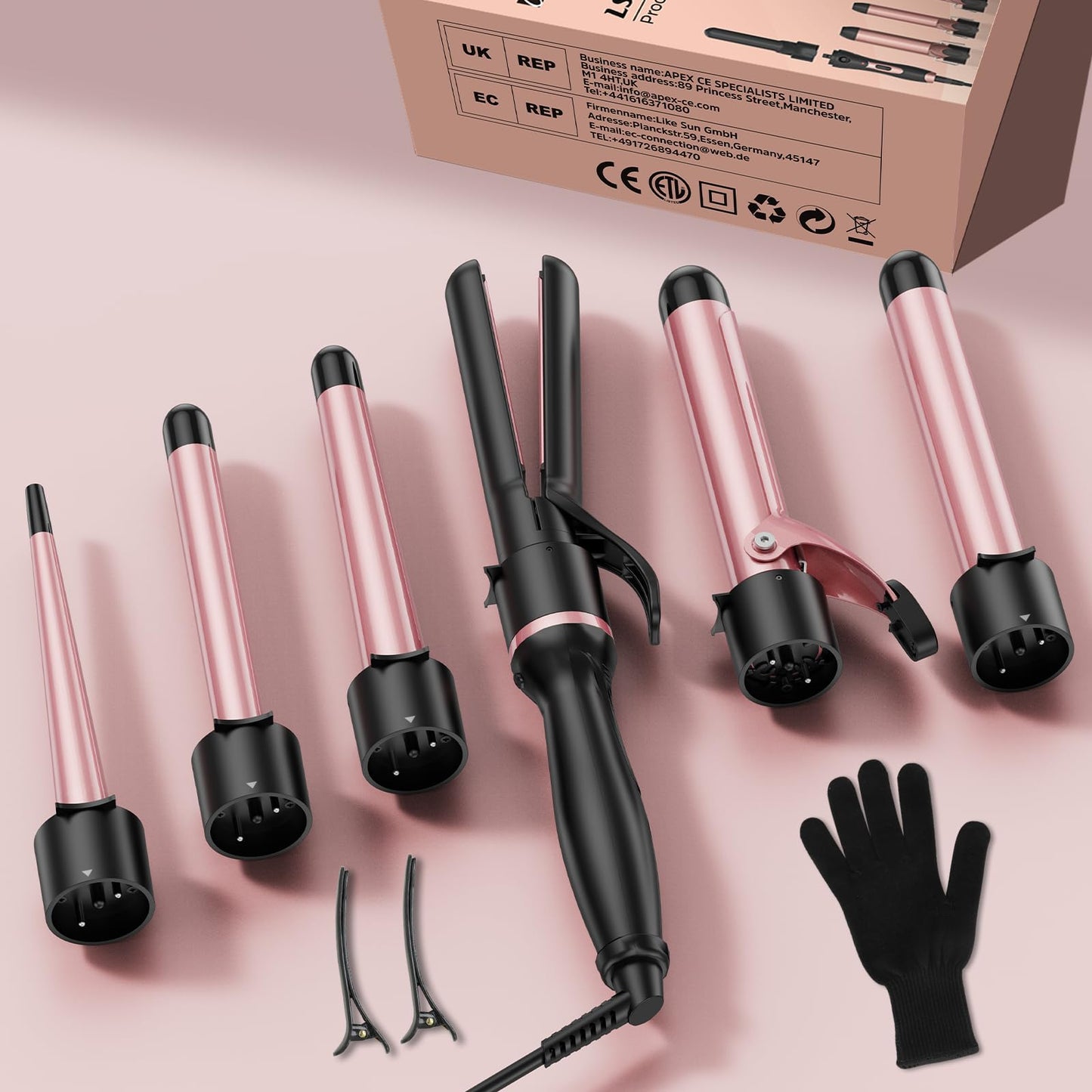 SEIPIKOL 6 in 1 Hair Straightener and Curler, 3/4 to 1 1/2 inch Ceramic Barrel Wand Curling Iron Set, Auto Off, Dual Voltage Hair Styling Hot Tools