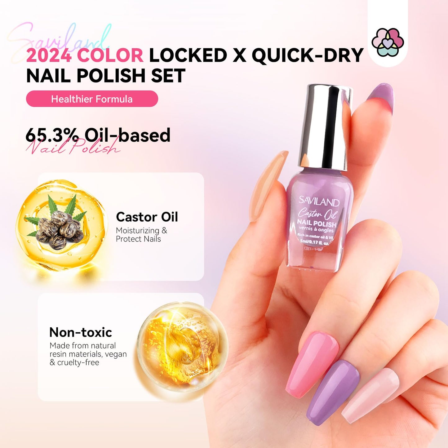 SAVILAND Nail Polish Set: 20 Colors Quick-Dry Fingernail Polish Gray Pink Blue Burgendy Gliiter Regular Nail Lacquer with Base Matte Glossy Top Coats for Home Salon Gift for Christmas