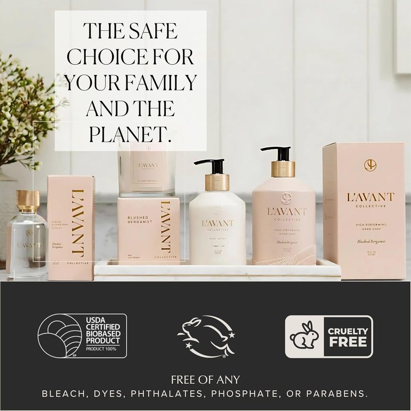 L'AVANT Collective Hand Lotion - Moisturizing Plant-Based Cream in Refillable Glass Bottle | 10 Fl Oz, Blushed Bergamot