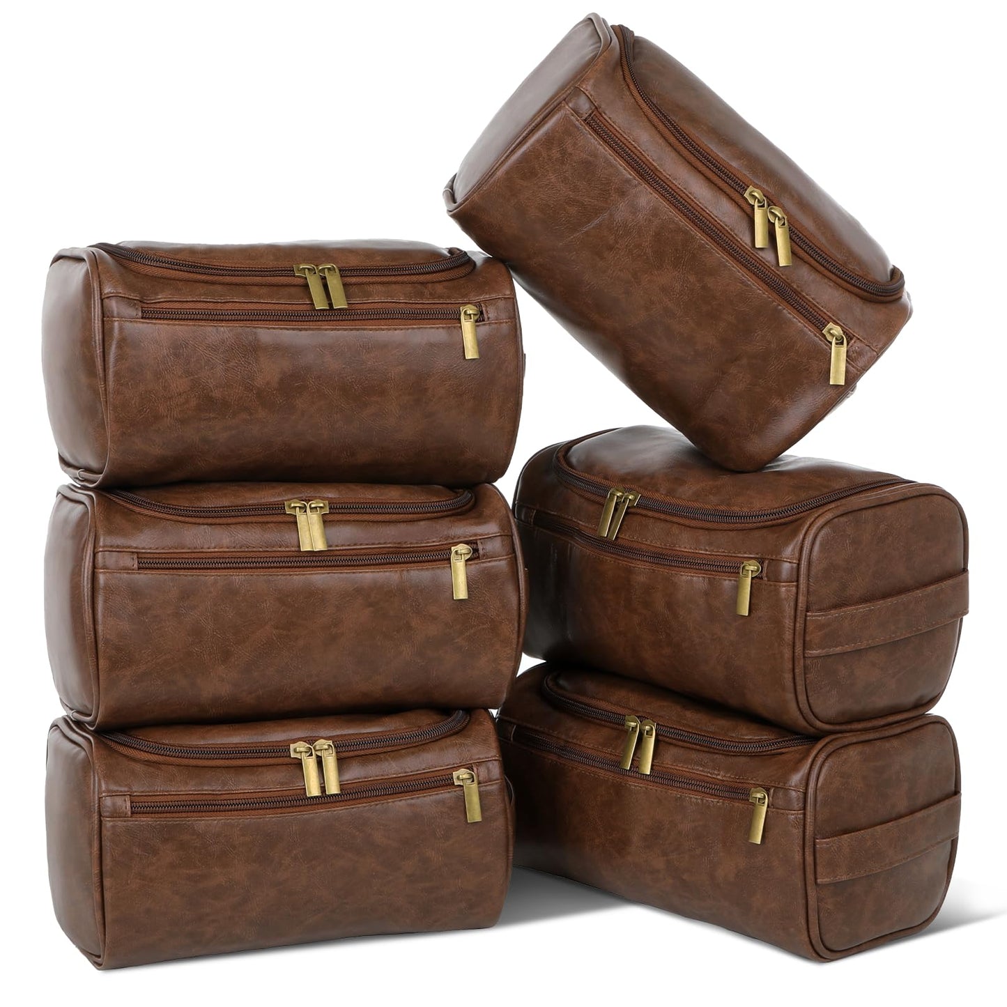 6 Pcs Mens Toiletry Bag Groomsmen Gift, Personalized Leather Toiletry Bags, Dark Brown Leather Travel Bag for Him, Shaving Kit, Groomsmen, Best Man, Wedding Gifts, Husband Boyfriend Father Grandpa