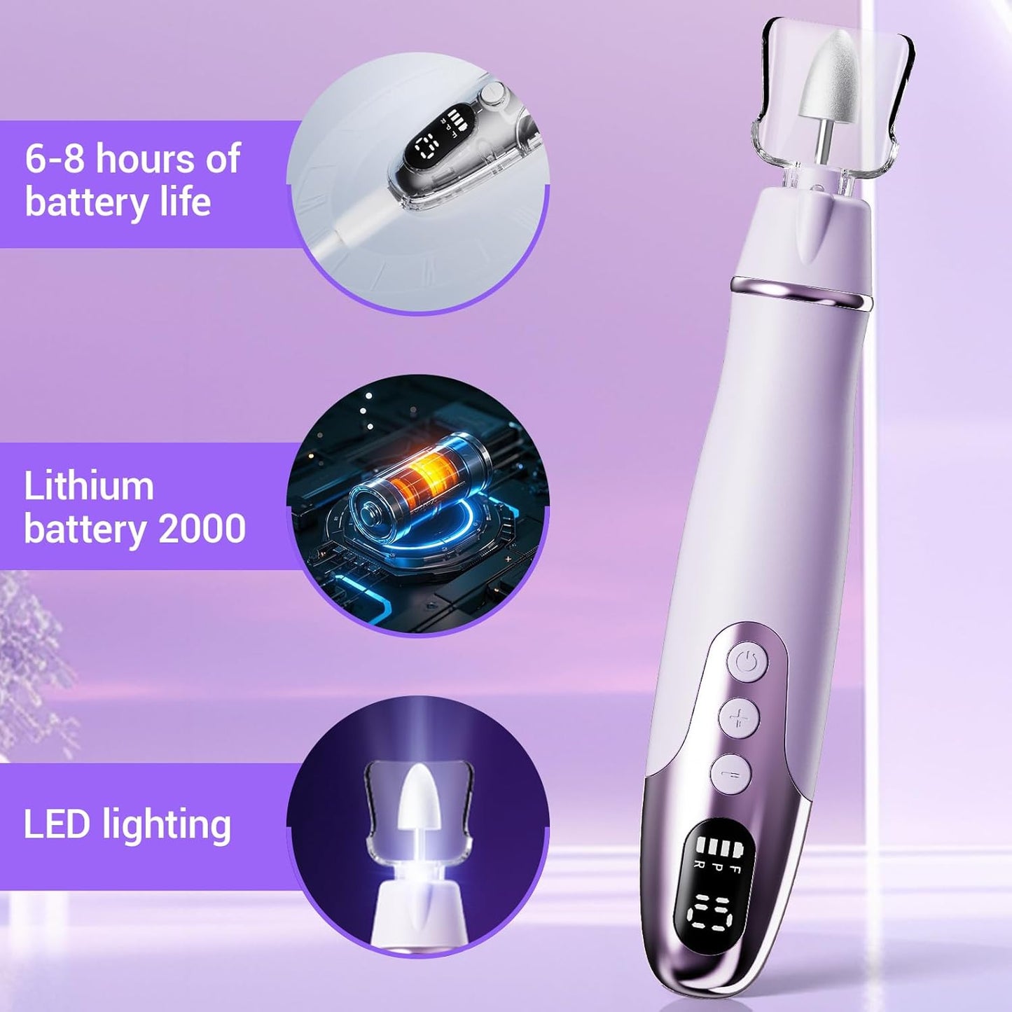 Aleanu Cordless Nail Drill Kit - 10 Speed Rechargeable Manicure & Pedicure Tools for Thick Nails, Cuticles & Pets (Purple)