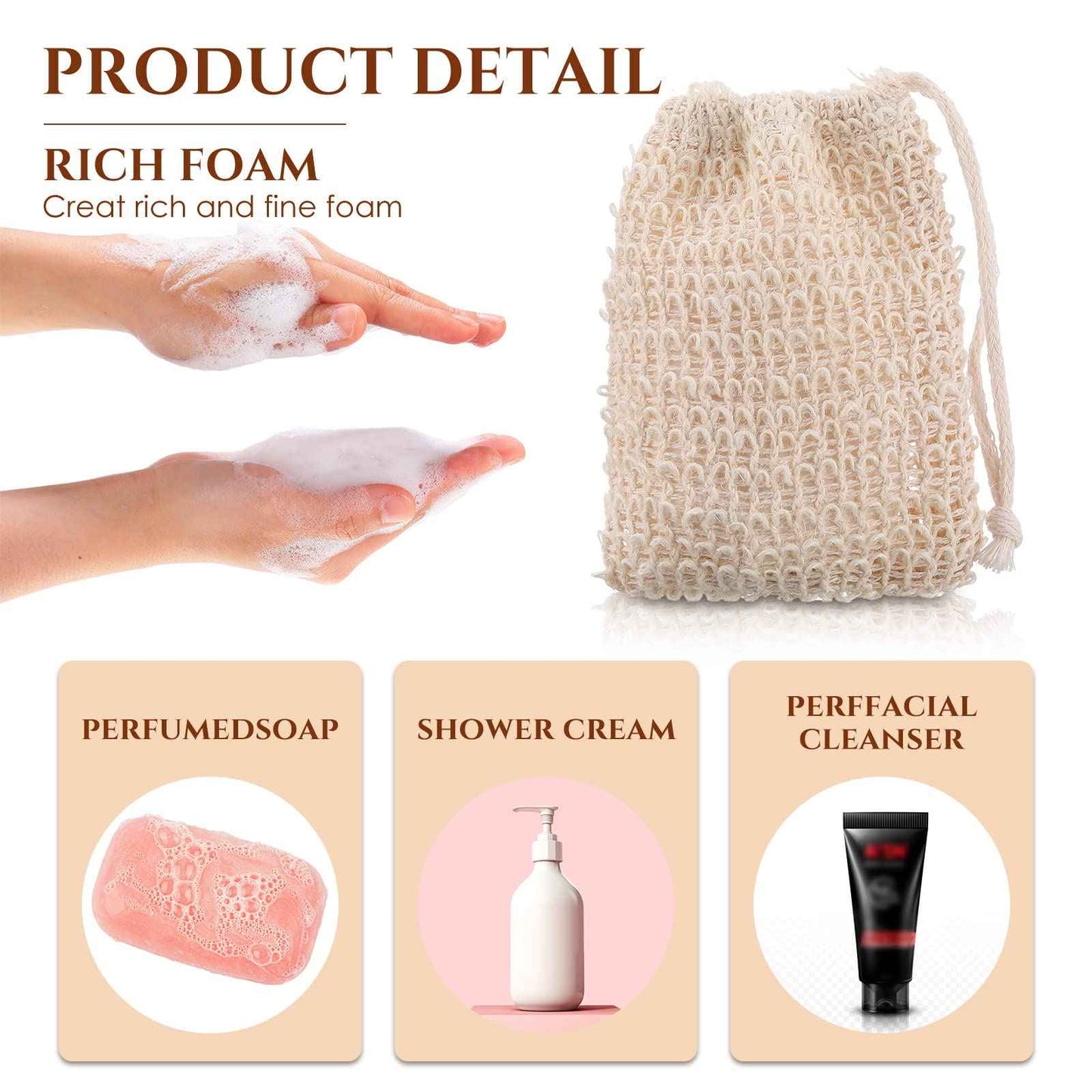 Rtteri 200 Pcs Soap Exfoliating Bag, Natural Sisal Soap Pouch Saver Body Shower Bar Mesh Body Net with Drawstring for Foaming and Drying