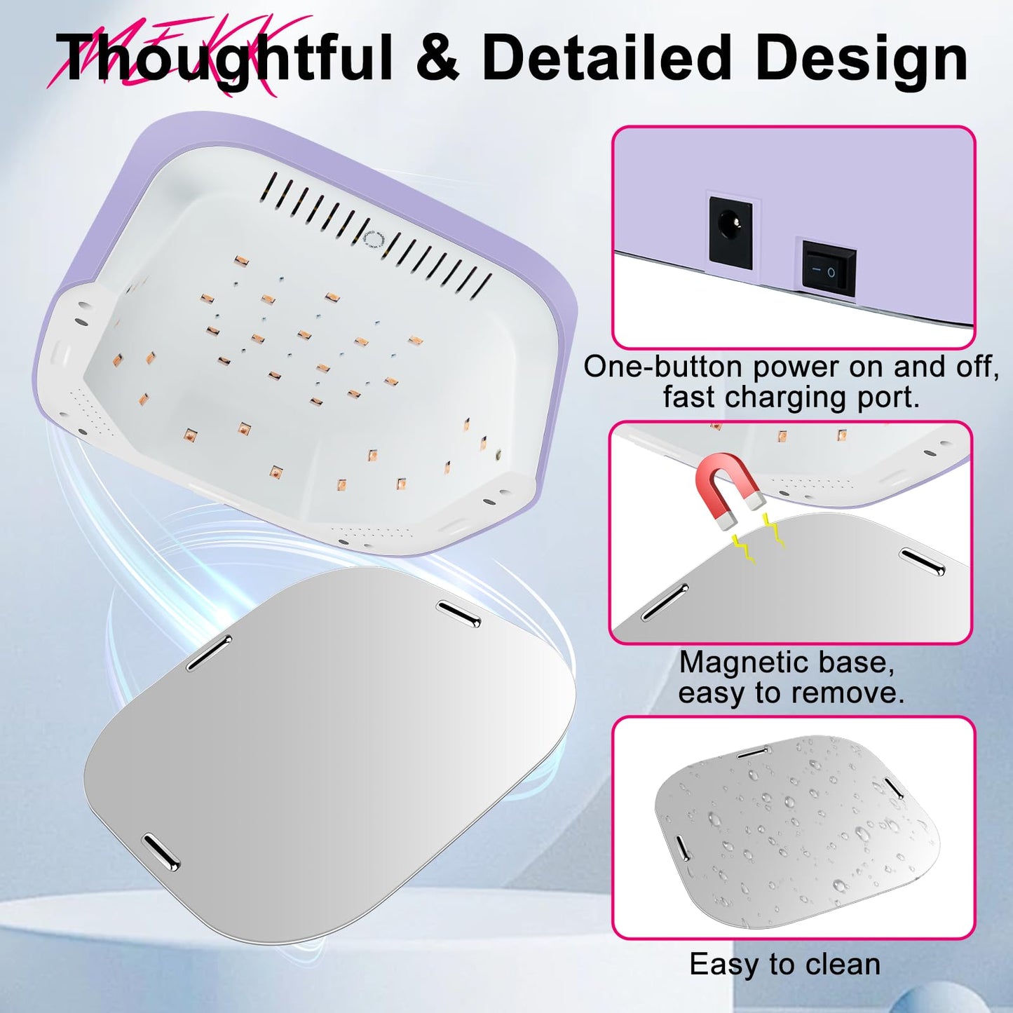 MEKK Cordless UV LED Nail Lamp,54W UV Light for Gel Nails with Hand-Friendly Red Light Beads,Auto Sensor & 4 Timer Settings Professional Flash Cure Lamp for Salon and Home,Checkered Design-Purple