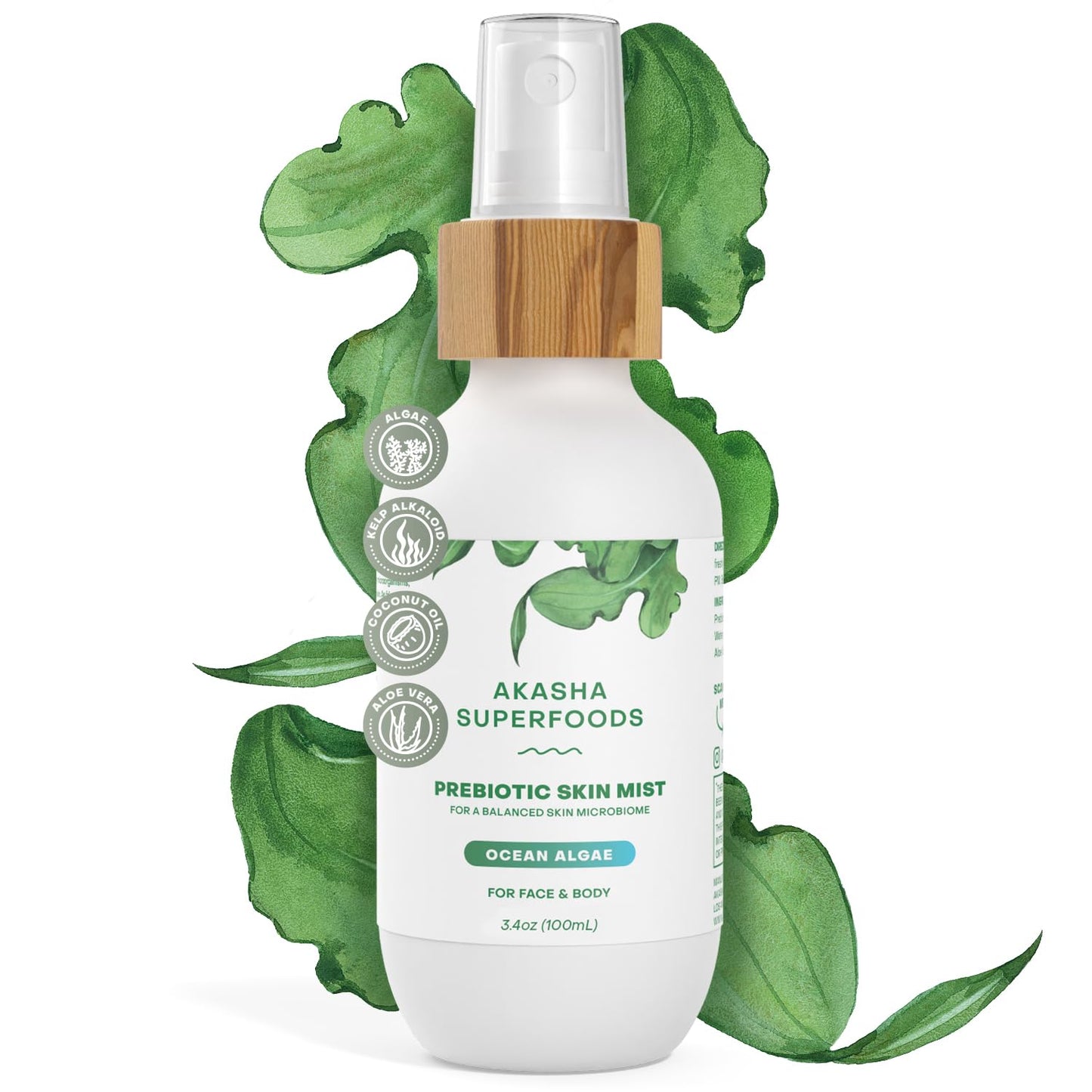 Akasha Prebiotic Skin Mist - Organic Facial Spray with Sea Kelp Extract | 3.4oz for Acne, Psoriasis & Sunburn Relief