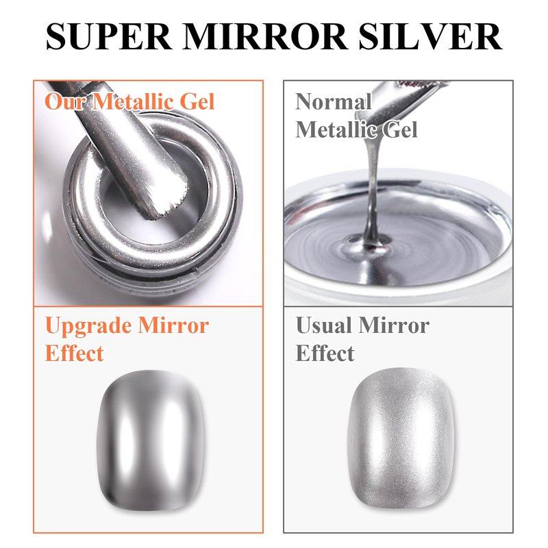 Imtiti Metal Silver Gel Polish, 15ml Bottles Silver Metallic Nail Art 3D Mirror Chrome Effect Gel Nail Polish Glossy Soak Off UV/LED Gel for DIY Nail Art Manicure 1Pcs