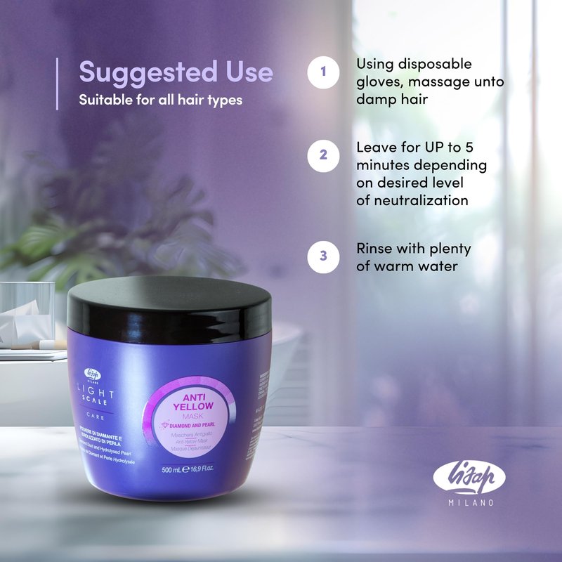 Lisap Purple Hair Mask for Blonde, Silver & Grey Hair - Anti Yellow & Brass hair mask for damaged hair, Deep Conditioning for Bleached & Color Treated Hair, 16.9 fl oz
